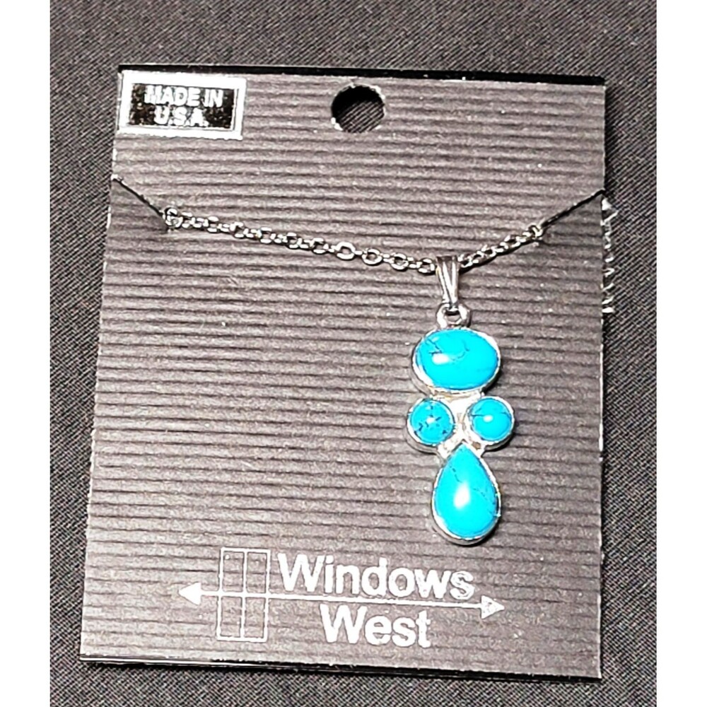 Windows West Turquoise Silver Metal Teardrop Dangle Pierced Earring/Necklace Set - Picture 2 of 7